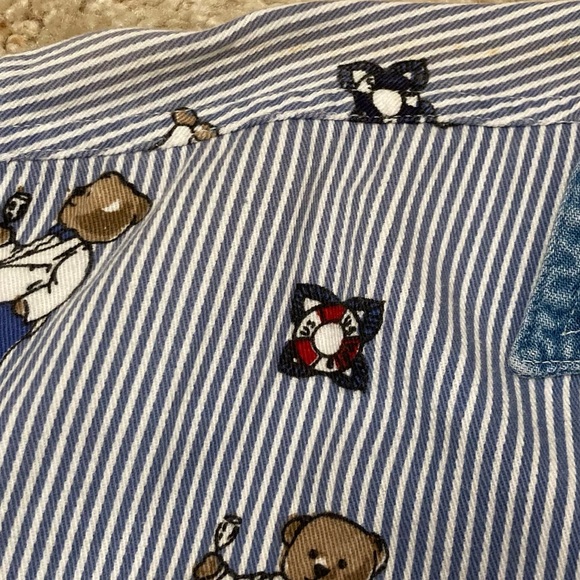 Vintage 90’s Nautical Bear Print Short Sleeve Button Up Shirt Women’s Medium - Picture 3 of 7